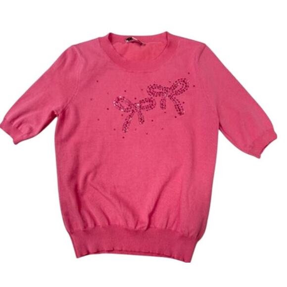 Nanette Lepore NWT Pink Beaded Bow Sweater S - Picture 1 of 4